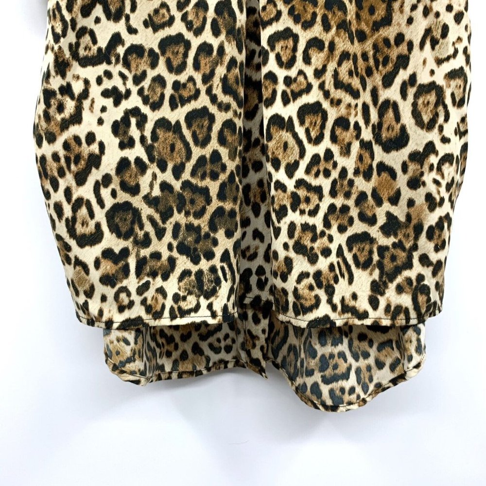 WAYF Top Brown Black Leopard Print Button Blouse Cold Shoulder - Picture 12 of 12